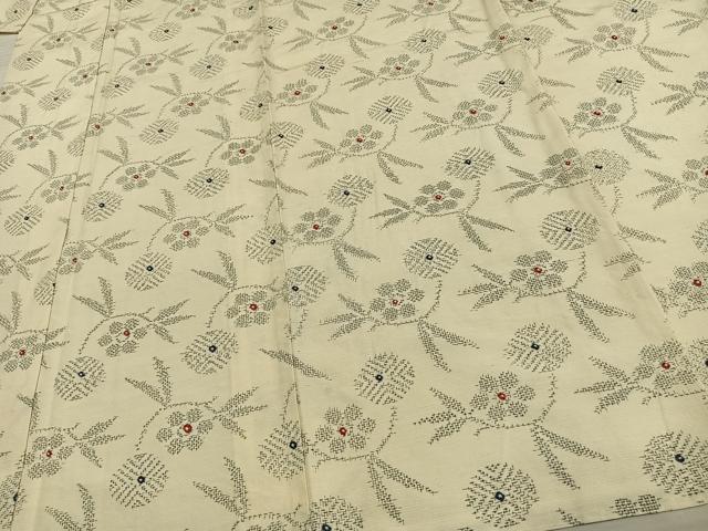 平和屋着物▽上質な紬 単衣 草花文 正絹 逸品 AAAW1250fy