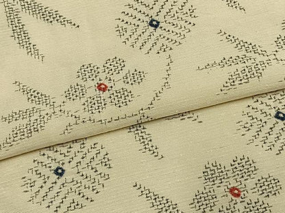 平和屋着物▽上質な紬 単衣 草花文 正絹 逸品 AAAW1250fy