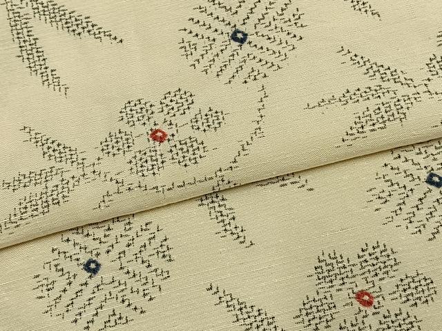 平和屋着物▽上質な紬 単衣 草花文 正絹 逸品 AAAW1250fy