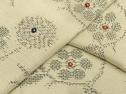平和屋着物▽上質な紬 単衣 草花文 正絹 逸品 AAAW1250fy