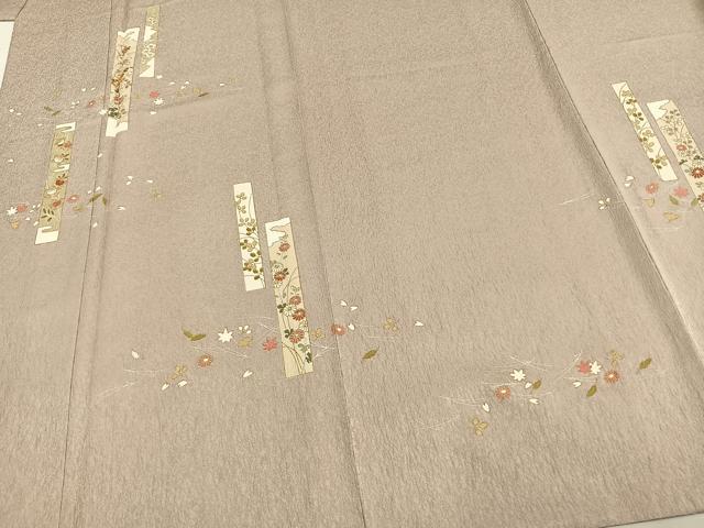 平和屋着物▽訪問着 単衣 駒刺繍 色紙草花文 正絹 逸品 未使用 AAAW1253fy