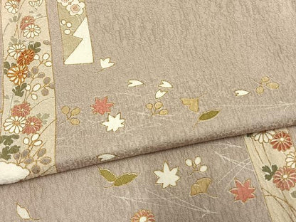 平和屋着物▽訪問着 単衣 駒刺繍 色紙草花文 正絹 逸品 未使用 AAAW1253fy