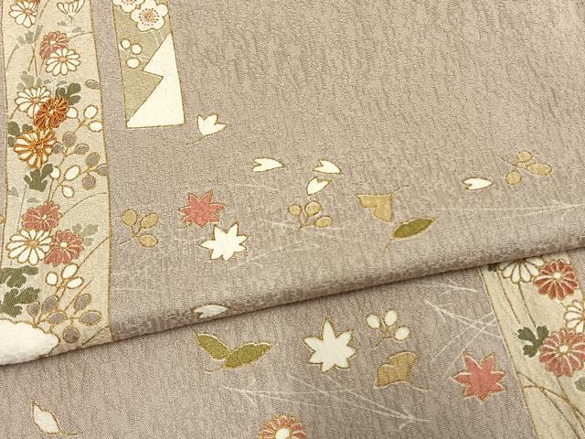 平和屋着物▽訪問着 単衣 駒刺繍 色紙草花文 正絹 逸品 未使用 AAAW1253fy