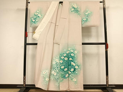 平和屋着物▽訪問着 単衣 手描き 草花文 金彩 正絹 逸品 AAAW1255fy