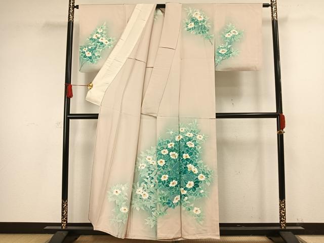 平和屋着物▽訪問着 単衣 手描き 草花文 金彩 正絹 逸品 AAAW1255fy