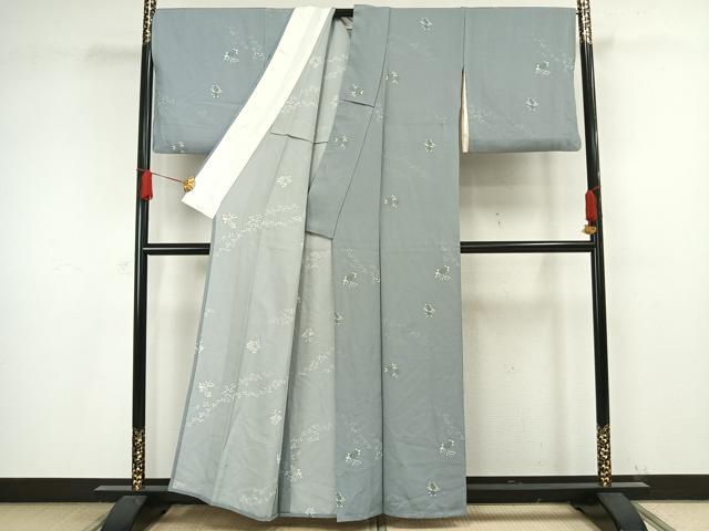 平和屋着物▽上質な小紋 単衣 扇面草花文 正絹 逸品 AAAW1256fy