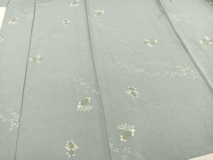 平和屋着物▽上質な小紋 単衣 扇面草花文 正絹 逸品 AAAW1256fy