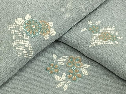 平和屋着物▽上質な小紋 単衣 扇面草花文 正絹 逸品 AAAW1256fy