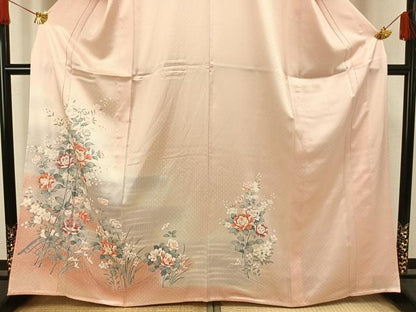 平和屋着物▽訪問着　単衣　草花文　暈し染め　正絹　逸品　AAAW1258fy