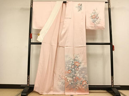 平和屋着物▽訪問着　単衣　草花文　暈し染め　正絹　逸品　AAAW1258fy