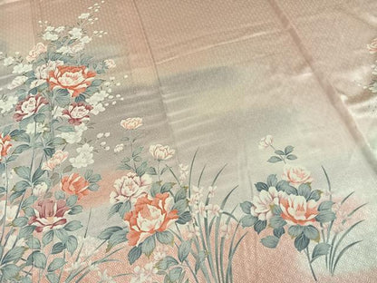 平和屋着物▽訪問着　単衣　草花文　暈し染め　正絹　逸品　AAAW1258fy