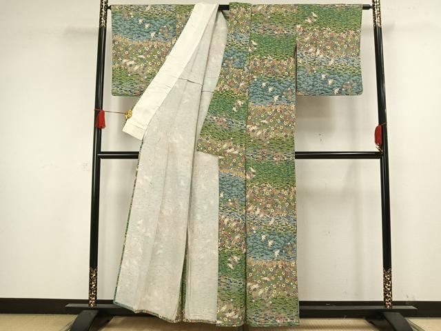 平和屋着物▽上質な小紋 単衣 友禅 花鳥文 正絹 逸品 AAAW1259fy