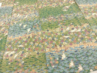 平和屋着物▽上質な小紋 単衣 友禅 花鳥文 正絹 逸品 AAAW1259fy