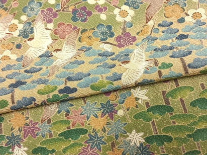 平和屋着物▽上質な小紋 単衣 友禅 花鳥文 正絹 逸品 AAAW1259fy