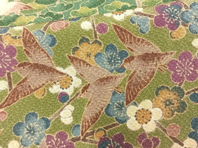 平和屋着物▽上質な小紋 単衣 友禅 花鳥文 正絹 逸品 AAAW1259fy
