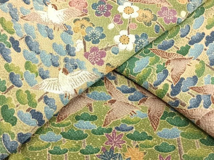 平和屋着物▽上質な小紋 単衣 友禅 花鳥文 正絹 逸品 AAAW1259fy