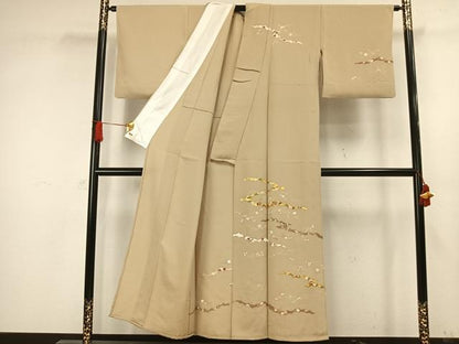 平和屋着物▽訪問着　単衣　駒刺繍　草花文　金彩　三越扱い　正絹　逸品　AAAW1260fy