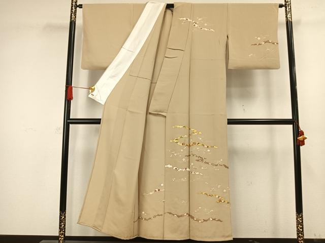 平和屋着物▽訪問着　単衣　駒刺繍　草花文　金彩　三越扱い　正絹　逸品　AAAW1260fy