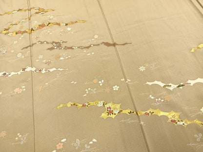 平和屋着物▽訪問着　単衣　駒刺繍　草花文　金彩　三越扱い　正絹　逸品　AAAW1260fy