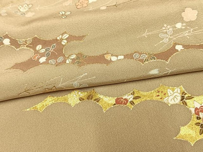 平和屋着物▽訪問着　単衣　駒刺繍　草花文　金彩　三越扱い　正絹　逸品　AAAW1260fy
