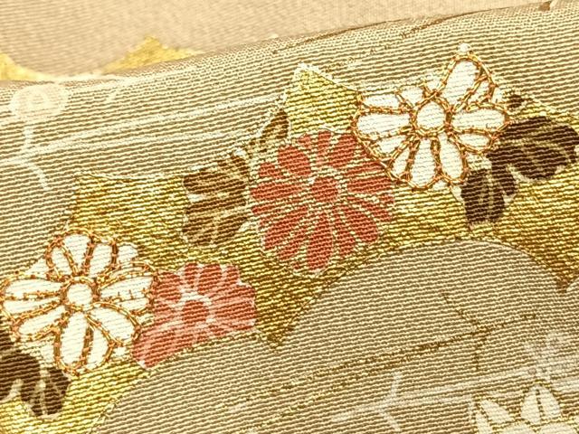 平和屋着物▽訪問着　単衣　駒刺繍　草花文　金彩　三越扱い　正絹　逸品　AAAW1260fy