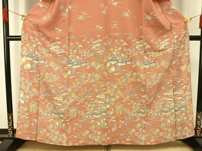 平和屋着物▽訪問着 単衣 風景草花文 正絹 逸品 AAAW1261fy
