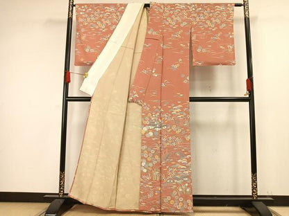 平和屋着物▽訪問着 単衣 風景草花文 正絹 逸品 AAAW1261fy