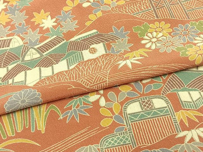 平和屋着物▽訪問着 単衣 風景草花文 正絹 逸品 AAAW1261fy