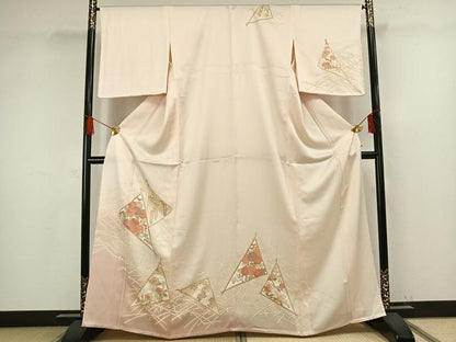 平和屋着物▽訪問着　単衣　刺繍　草花文　金彩　正絹　逸品　AAAW1262fy