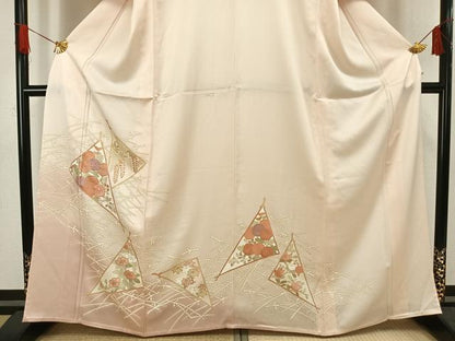 平和屋着物▽訪問着　単衣　刺繍　草花文　金彩　正絹　逸品　AAAW1262fy