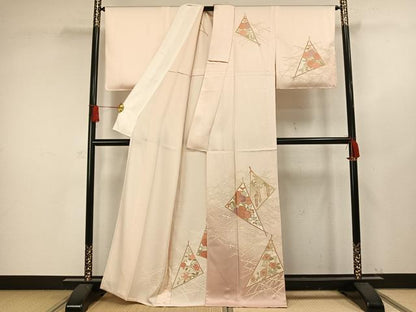 平和屋着物▽訪問着　単衣　刺繍　草花文　金彩　正絹　逸品　AAAW1262fy