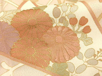 平和屋着物▽訪問着　単衣　刺繍　草花文　金彩　正絹　逸品　AAAW1262fy