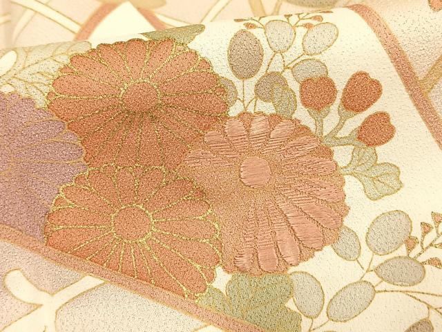 平和屋着物▽訪問着　単衣　刺繍　草花文　金彩　正絹　逸品　AAAW1262fy