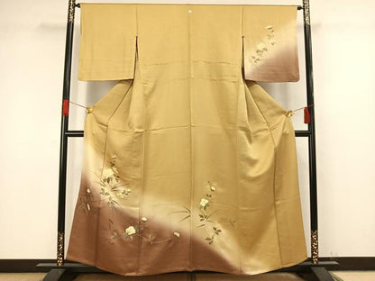 平和屋着物▽訪問着　単衣　螺鈿　枝花文　暈し染め　銀彩　正絹　逸品　AAAW1263fy