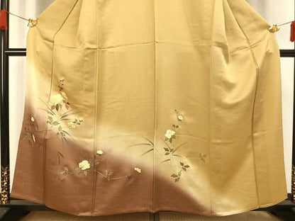 平和屋着物▽訪問着　単衣　螺鈿　枝花文　暈し染め　銀彩　正絹　逸品　AAAW1263fy