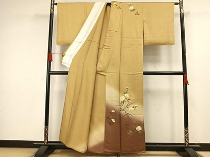 平和屋着物▽訪問着　単衣　螺鈿　枝花文　暈し染め　銀彩　正絹　逸品　AAAW1263fy