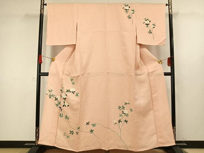 平和屋着物▽訪問着 単衣 友禅 枝花文 正絹 逸品 未使用 AAAW1264fy
