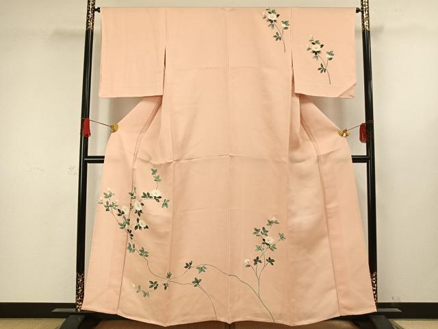 平和屋着物▽訪問着 単衣 友禅 枝花文 正絹 逸品 未使用 AAAW1264fy