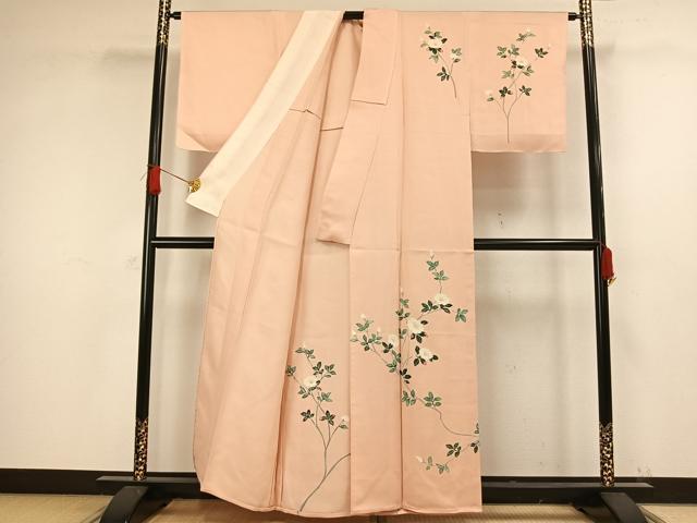 平和屋着物▽訪問着 単衣 友禅 枝花文 正絹 逸品 未使用 AAAW1264fy