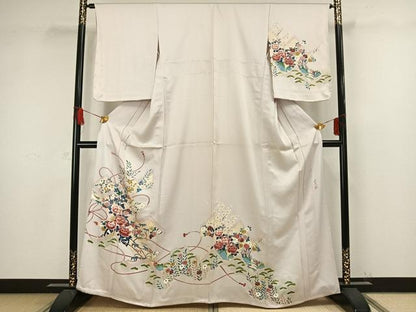 平和屋着物▽訪問着 単衣 作家物 草花文 金彩 正絹 逸品 未使用 AAAW1267fy