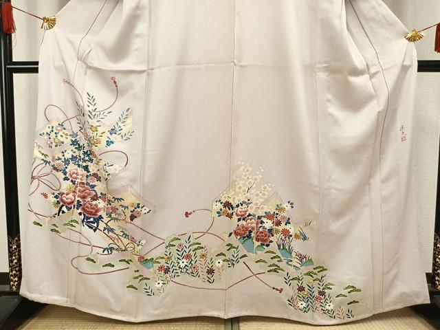 平和屋着物▽訪問着 単衣 作家物 草花文 金彩 正絹 逸品 未使用 AAAW1267fy