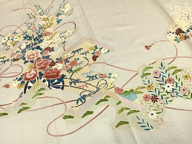 平和屋着物▽訪問着 単衣 作家物 草花文 金彩 正絹 逸品 未使用 AAAW1267fy
