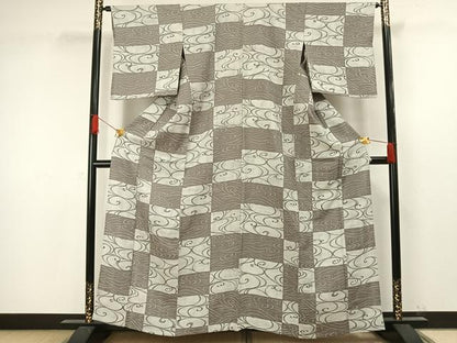 平和屋着物▽上質な小紋 単衣 流水市松文 正絹 逸品 AAAW1269fy