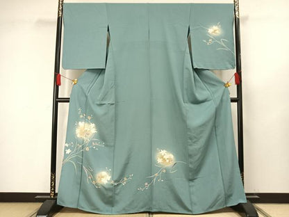 平和屋着物▽訪問着 単衣 駒刺繍 草花文 暈し染め 金彩 やまと誂製 正絹 逸品 AAAW1270fy