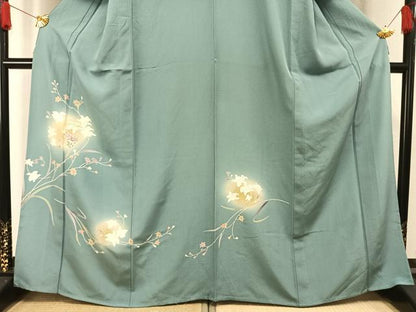 平和屋着物▽訪問着 単衣 駒刺繍 草花文 暈し染め 金彩 やまと誂製 正絹 逸品 AAAW1270fy