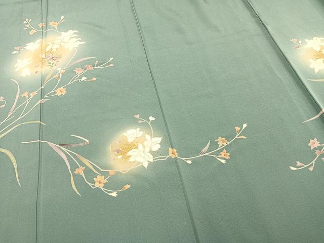 平和屋着物▽訪問着 単衣 駒刺繍 草花文 暈し染め 金彩 やまと誂製 正絹 逸品 AAAW1270fy