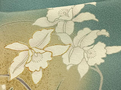 平和屋着物▽訪問着 単衣 駒刺繍 草花文 暈し染め 金彩 やまと誂製 正絹 逸品 AAAW1270fy