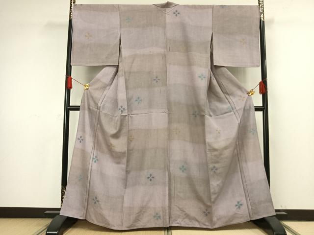 平和屋着物▽上質な紬 単衣 絞り 舞花文 正絹 逸品 AAAW1271fy