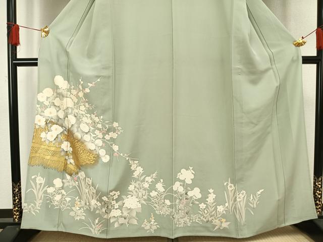 平和屋着物▽訪問着 単衣 草花文 金糸 金彩 正絹 逸品 AAAW1272fy