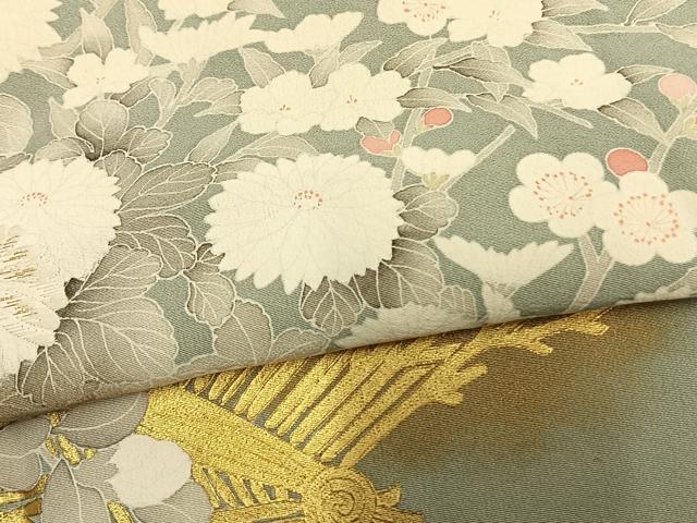 平和屋着物▽訪問着 単衣 草花文 金糸 金彩 正絹 逸品 AAAW1272fy